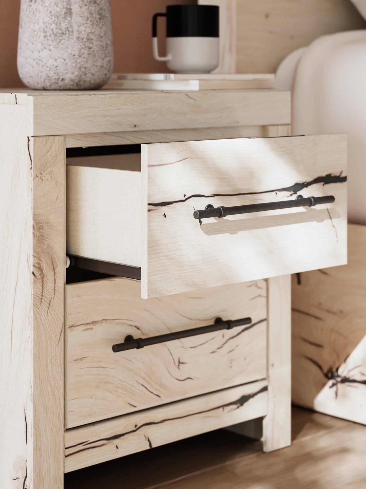 Lawroy Twin Panel Bed with Mirrored Dresser and Nightstand