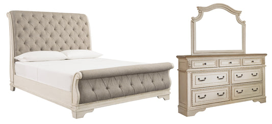 Realyn Sleigh Bed With Mirrored Dresser