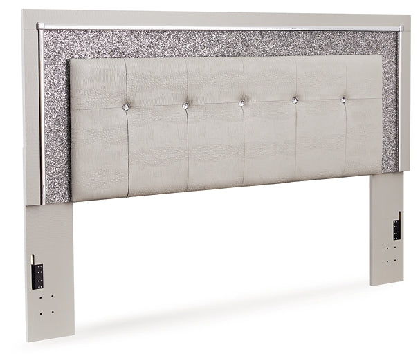 Zyniden King Upholstered Panel Headboard with Mirrored Dresser and Nightstand