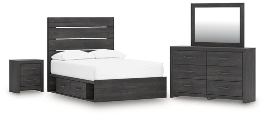Hollivern Full Panel Bed with Storage with Mirrored Dresser and Nightstand