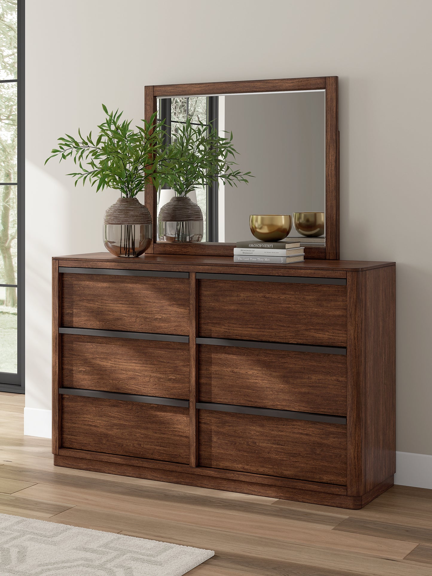 Dilenno California King Canopy Bed with Mirrored Dresser, Chest and Nightstand