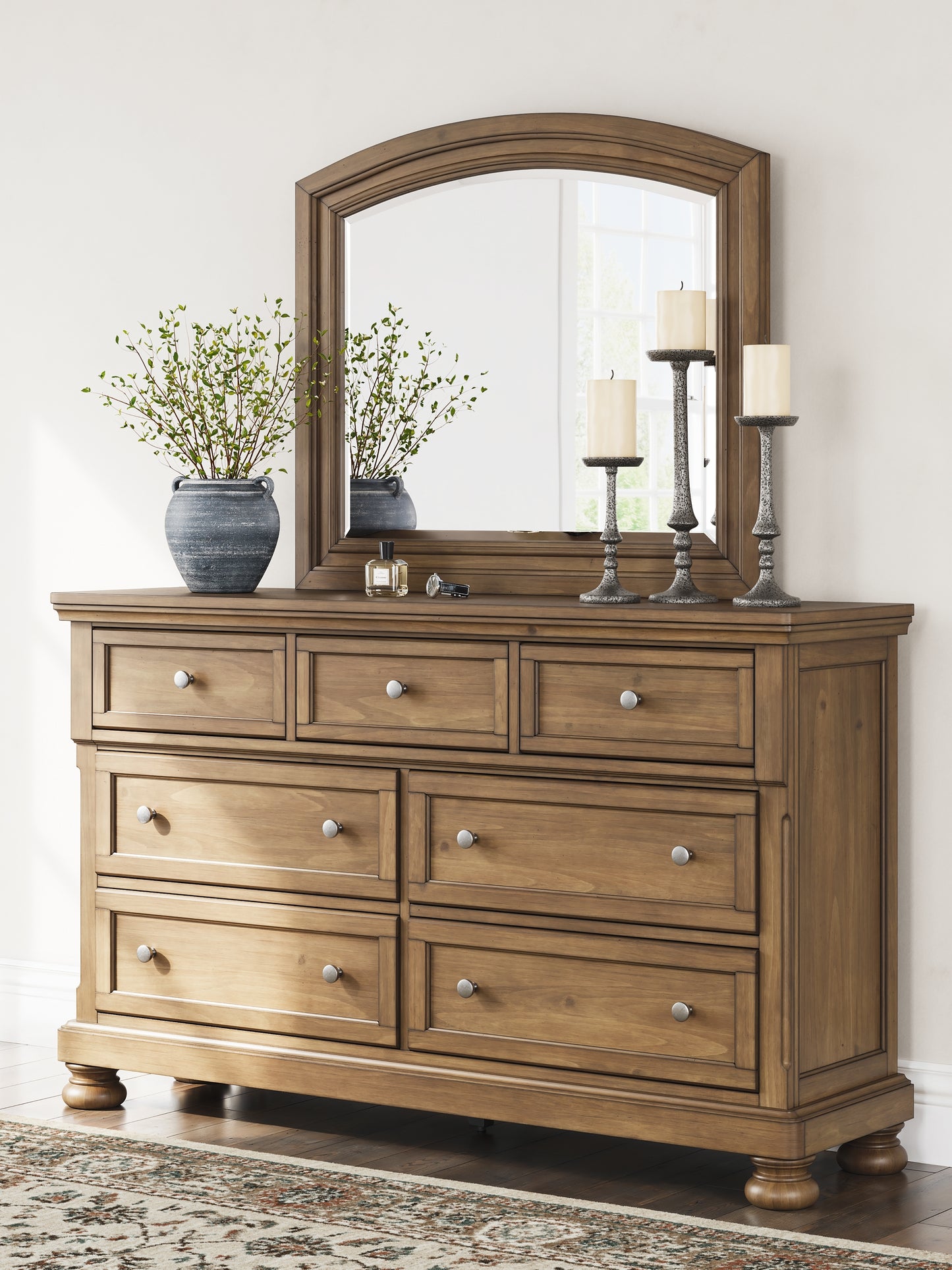 Feddinger King Panel Bed with Mirrored Dresser and Chest