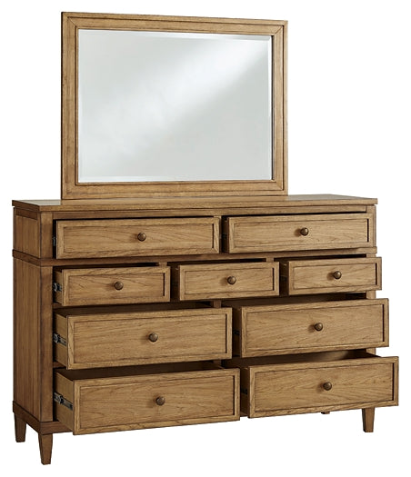 Sharlance King Upholstered Panel Bed with Mirrored Dresser and Chest