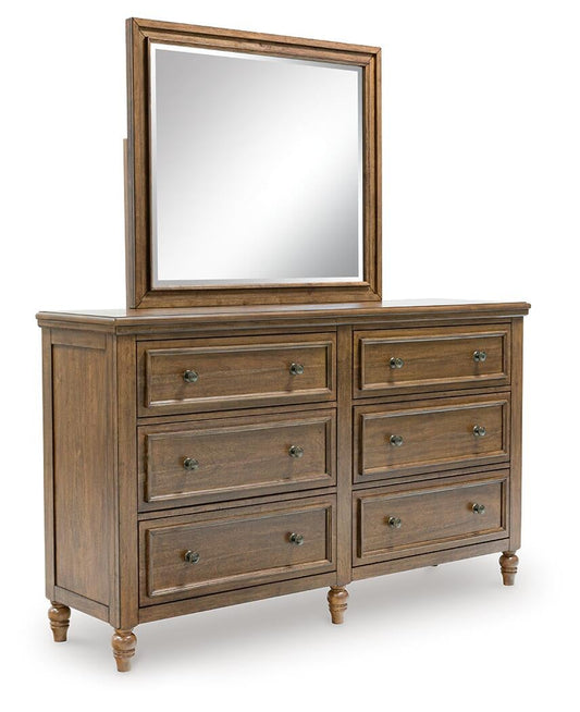 Sturlayne King Upholstered Panel Bed, Dresser and Mirror