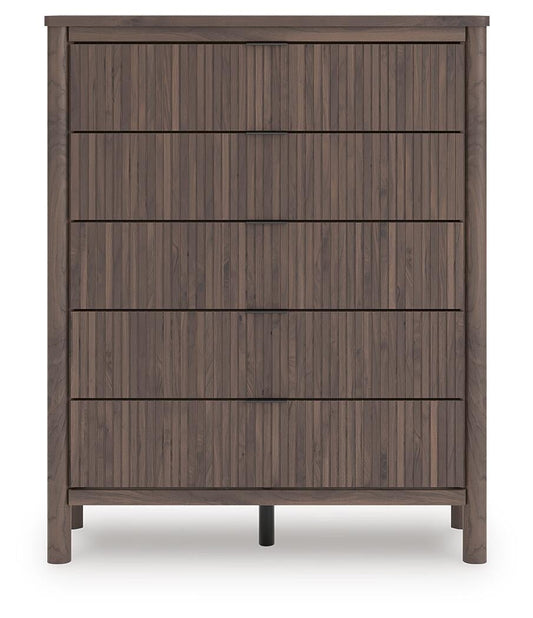 Cadmori Queen Upholstered Panel Bed, Dresser, Mirror and Nightstand