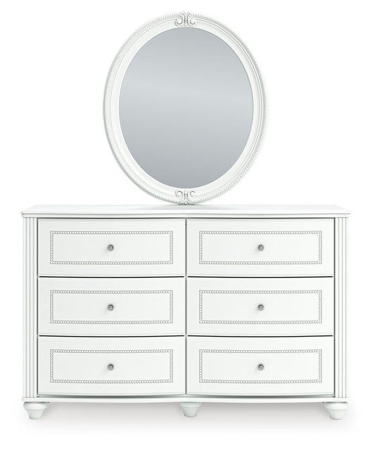 Maylilly Twin Upholstered Panel Bed, Dresser and Mirror