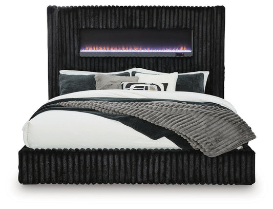 Tayleena Queen Upholstered Bed with Fireplace and Wireless Audio