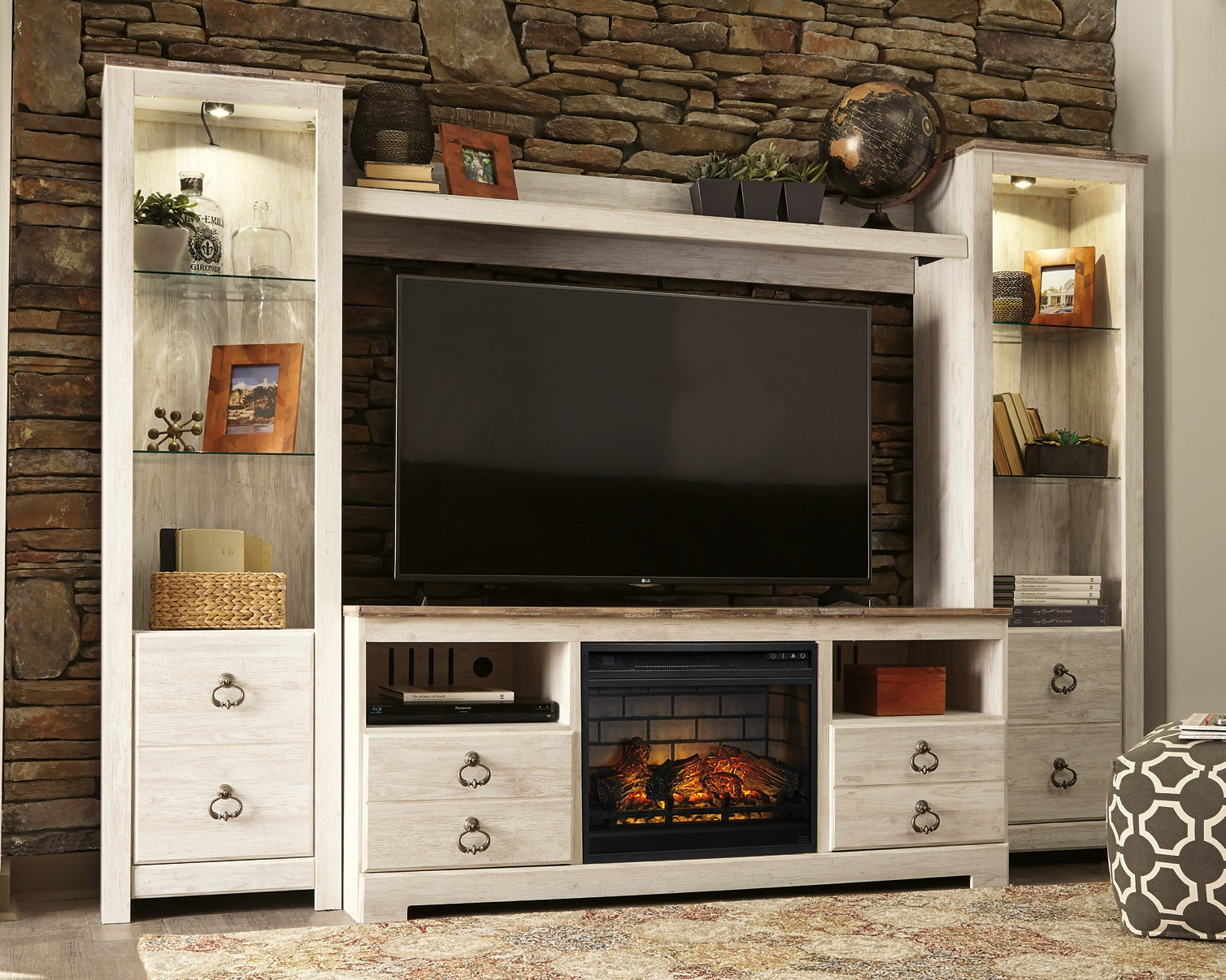 Willowton 4 Piece Entertainment Center with Electric Fireplace Elite Home Furnishings 1