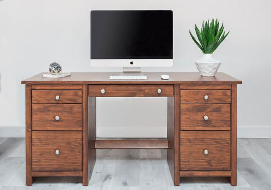 Large Double Pedestal Desk 22" Deep with Pencil Drawer / Keyboard Tray (1 Pencil, 1 Regular & 1 File Drawer Both Sides)
