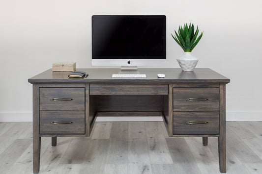 Office Double Pedestal Desk 26" Deep with Pencil Drawer / Keyboard Tray (LHF 1 File Drawer, RHF 2 Regular Drawers)