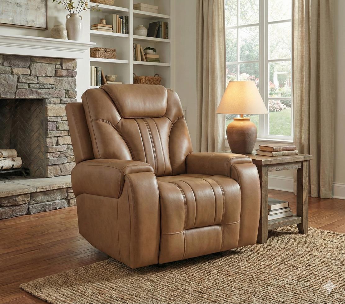 8025 CHAIR – TAN BUTTERFLY L/M – 
THIS POWER 100% LEATHER RECLINER IS EQUIPPED WITH A ZERO GRAVITY MECHANISM FOR ENHANCED COMFORT, A DROP-DOWN ARM WITH LED-ILLUMINATED CUPHOLDERS, AND INTEGRATED USB-A AND USB-C PORTS FOR CONVENIENT DEVICE CHARGING.