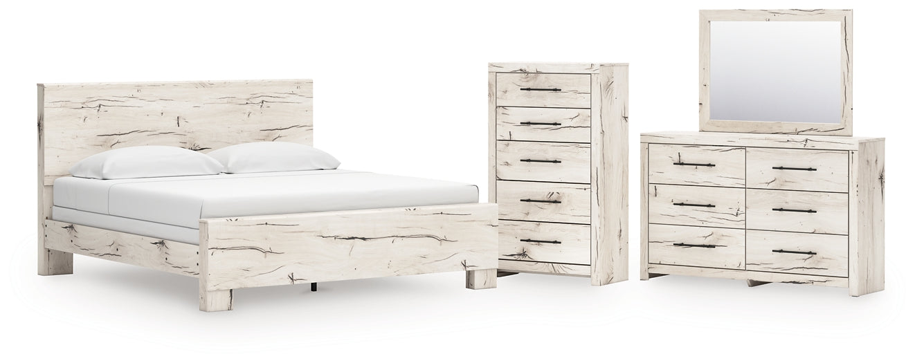 Lawroy King Panel Bed with Mirrored Dresser and Chest