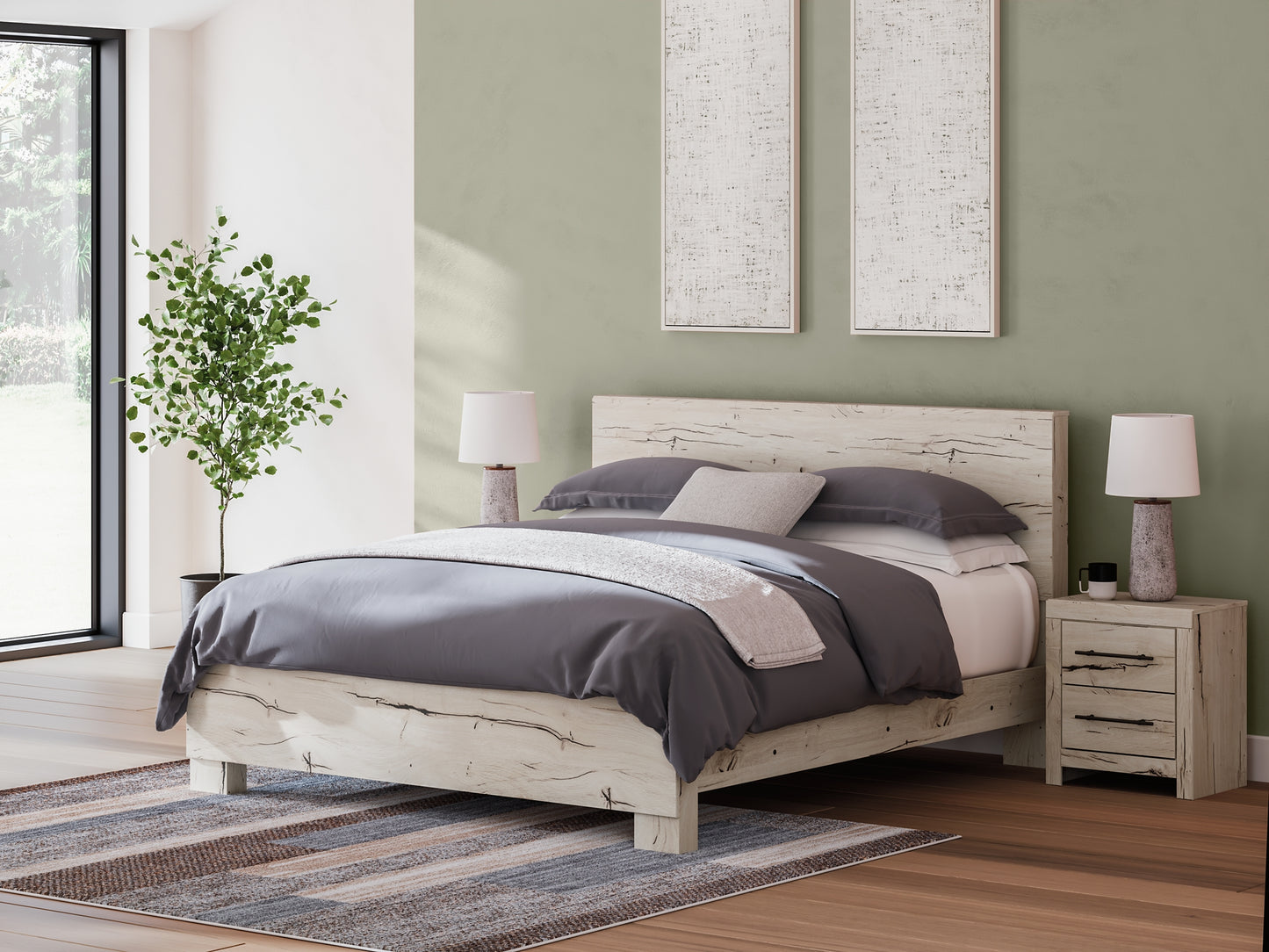 Lawroy King Panel Bed with Mirrored Dresser, Chest and Nightstand