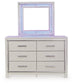 Zyniden Full Upholstered Panel Headboard with Mirrored Dresser and Chest