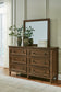 Sturlayne Queen Upholstered Panel Bed, Dresser, Mirror, Chest and Nightstand
