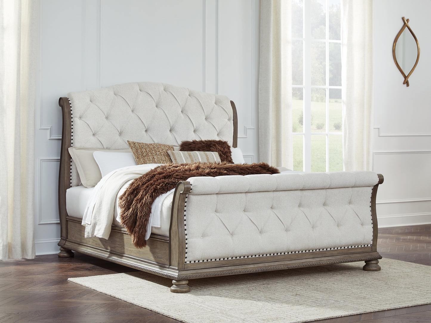 Ardenfield King Upholstered Sleigh Bed, Dresser, Mirror, Chest and Nightstand