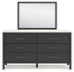 Cadmori King Upholstered Panel Bed, Dresser, Mirror and Nightstand