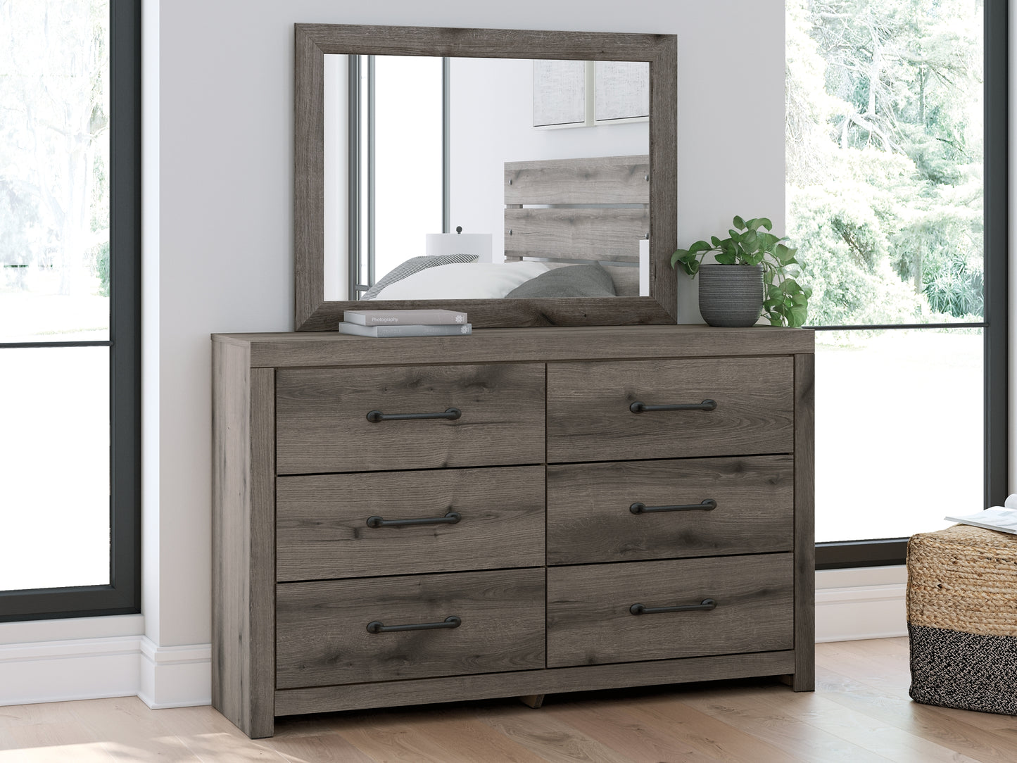 Graystorm Twin Panel Storage Bed with Mirrored Dresser and Chest