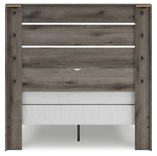 Graystorm Full Panel Bed with Mirrored Dresser and Chest