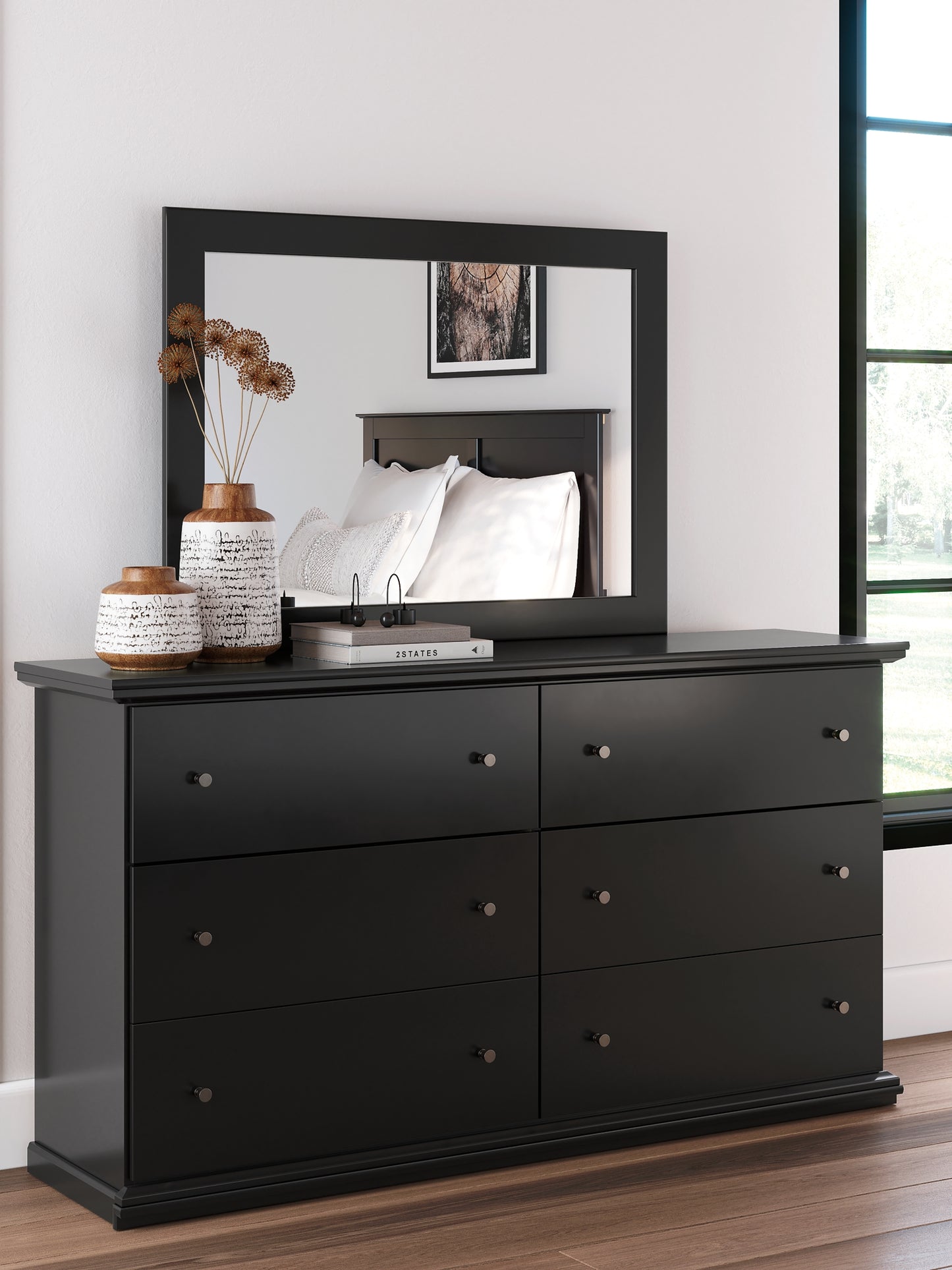 Twin Panel Bed with Mirrored Dresser and Chest