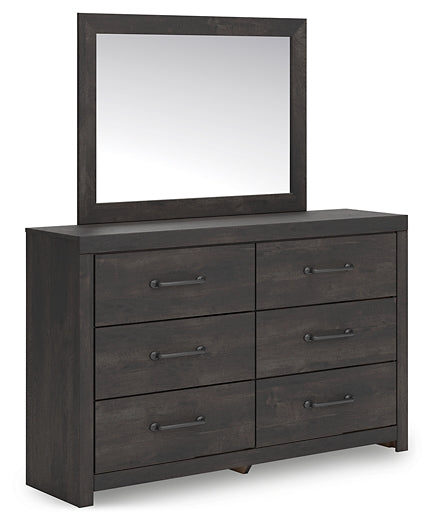 Hollivern King Panel Bed with Mirrored Dresser and Chest