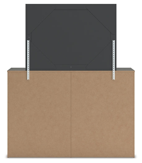 King Panel Storage Bed with Mirrored Dresser