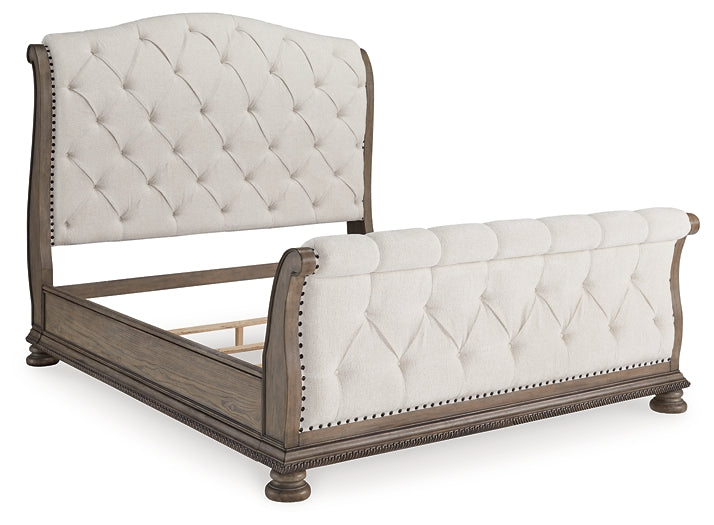 Ardenfield King Upholstered Sleigh Bed, Dresser and Mirror