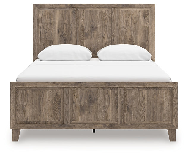 Rusticott Queen Panel Bed with Mirrored Dresser and Nightstand