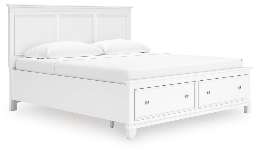 Fortman King Panel Storage Bed with Mirrored Dresser and Nightstand