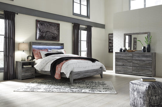 Baystorm Queen Panel Bed with Mirrored Dresser and Nightstand