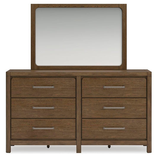 Cabalynn California King Panel Bed with Storage with Mirrored Dresser