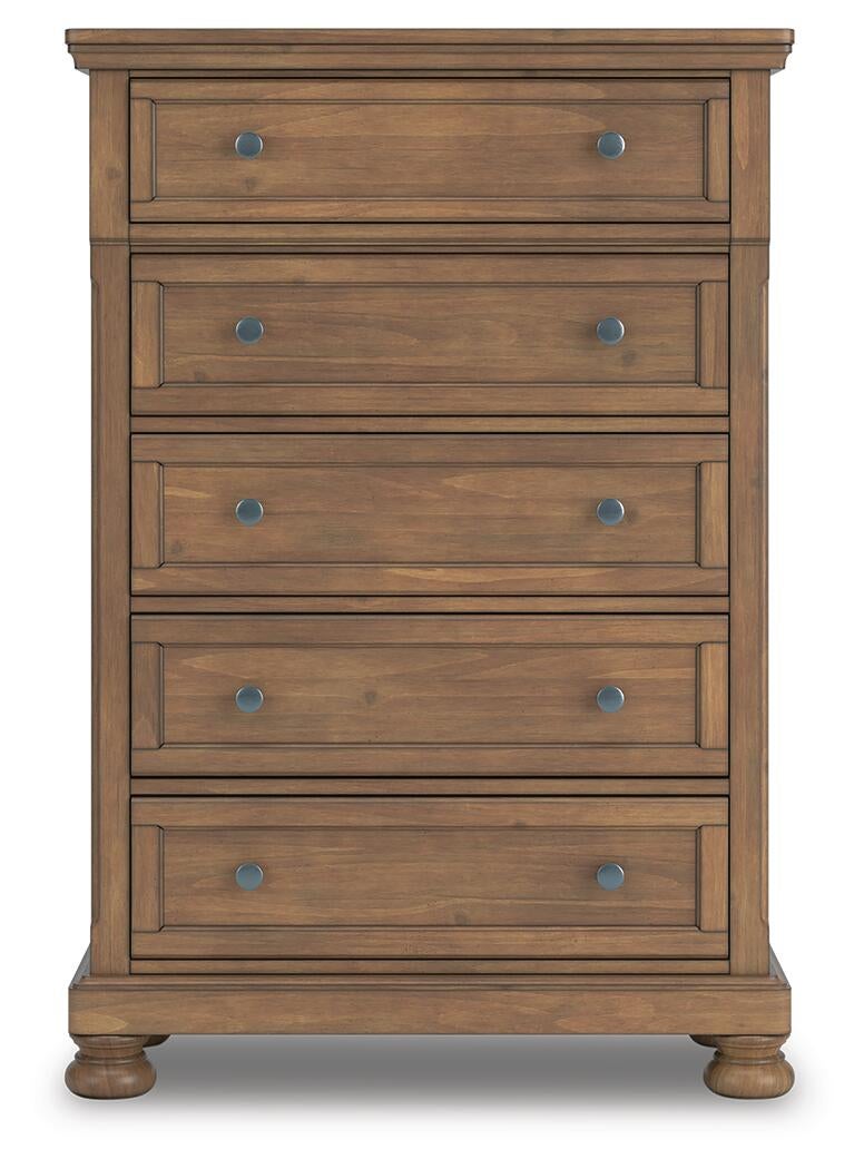 Vandenmore California King Storage Sleigh Bed with Mirrored Dresser, Chest and Nightstand