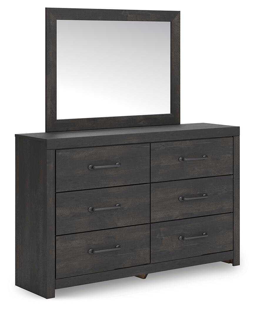 Delmorta Full Panel Storage Bed, Dresser, Mirror and Nightstand