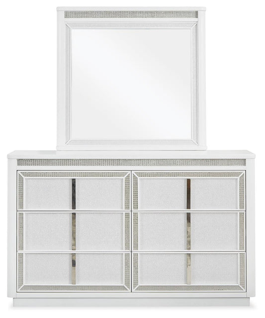Chalanna King Upholstered Storage Bed, Dresser, Mirror, Chest and Nightstand