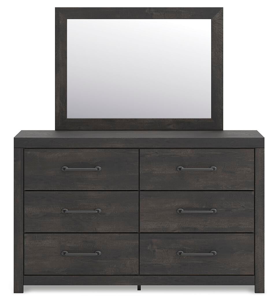 Delmorta King Panel Bed, Dresser, Mirror and Nightstand