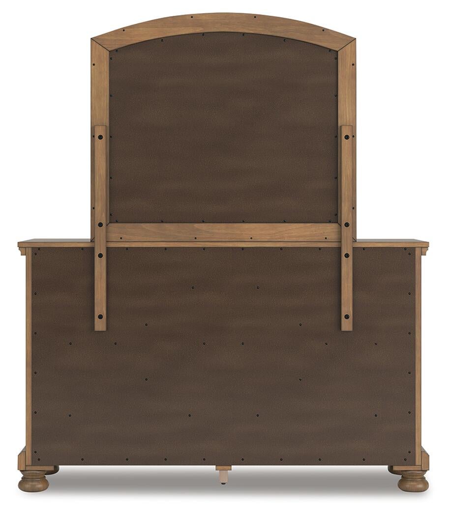 Vandenmore Queen Storage Sleigh Bed with Mirrored Dresser and Nightstand