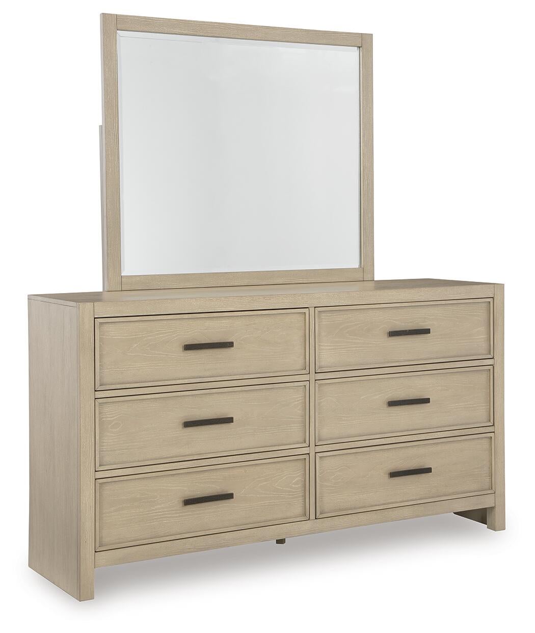 Calmoro King Bookcase Bed with Mirrored Dresser and Nightstand