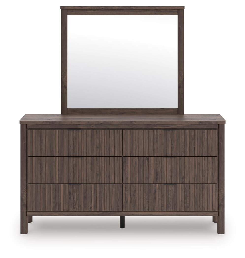 Cadmori Full Upholstered Panel Platform Bed, Dresser, Mirror, Chest and Nightstand