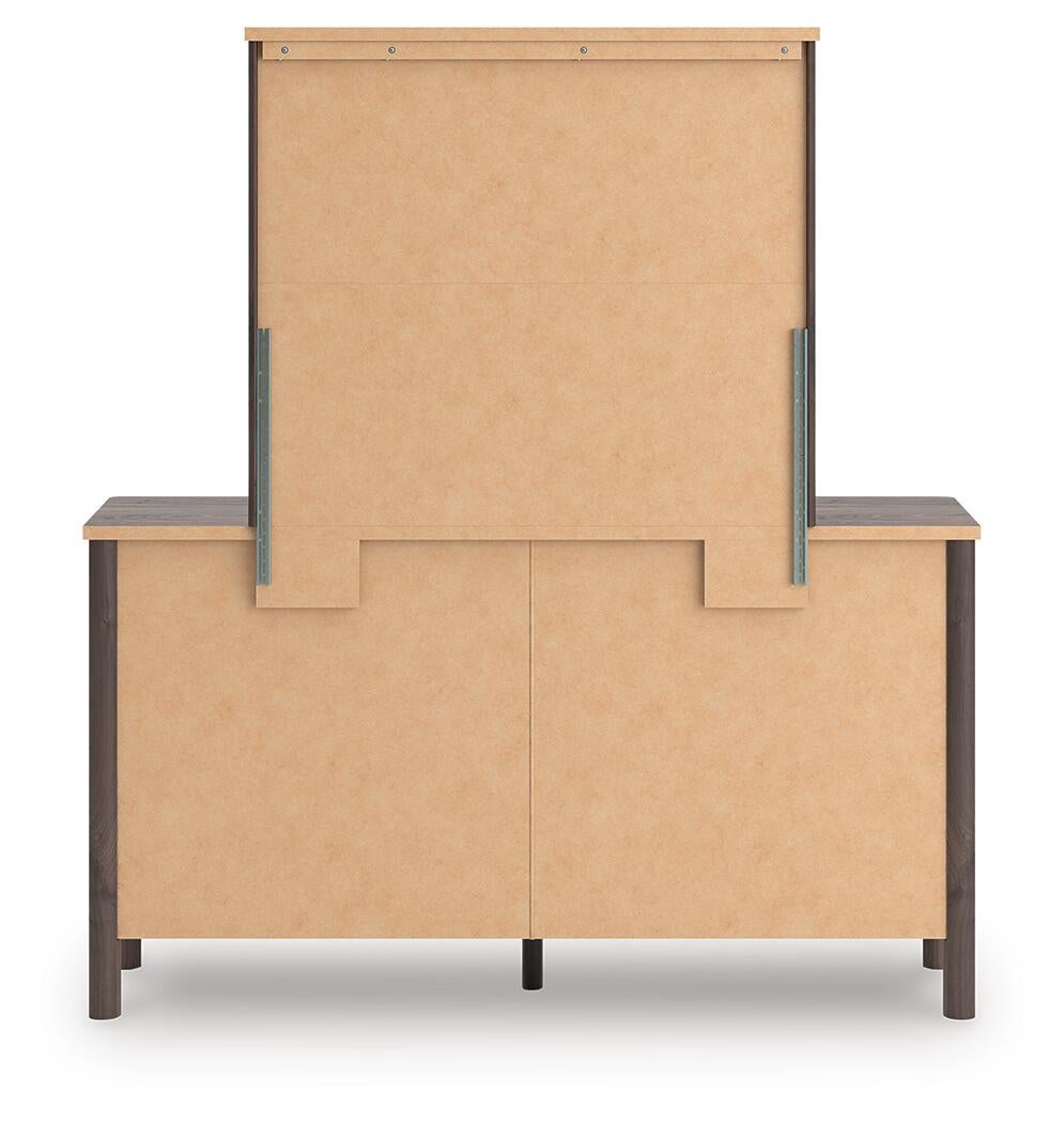 Cadmori Queen Upholstered Panel Bed, Dresser, Mirror and Nightstand