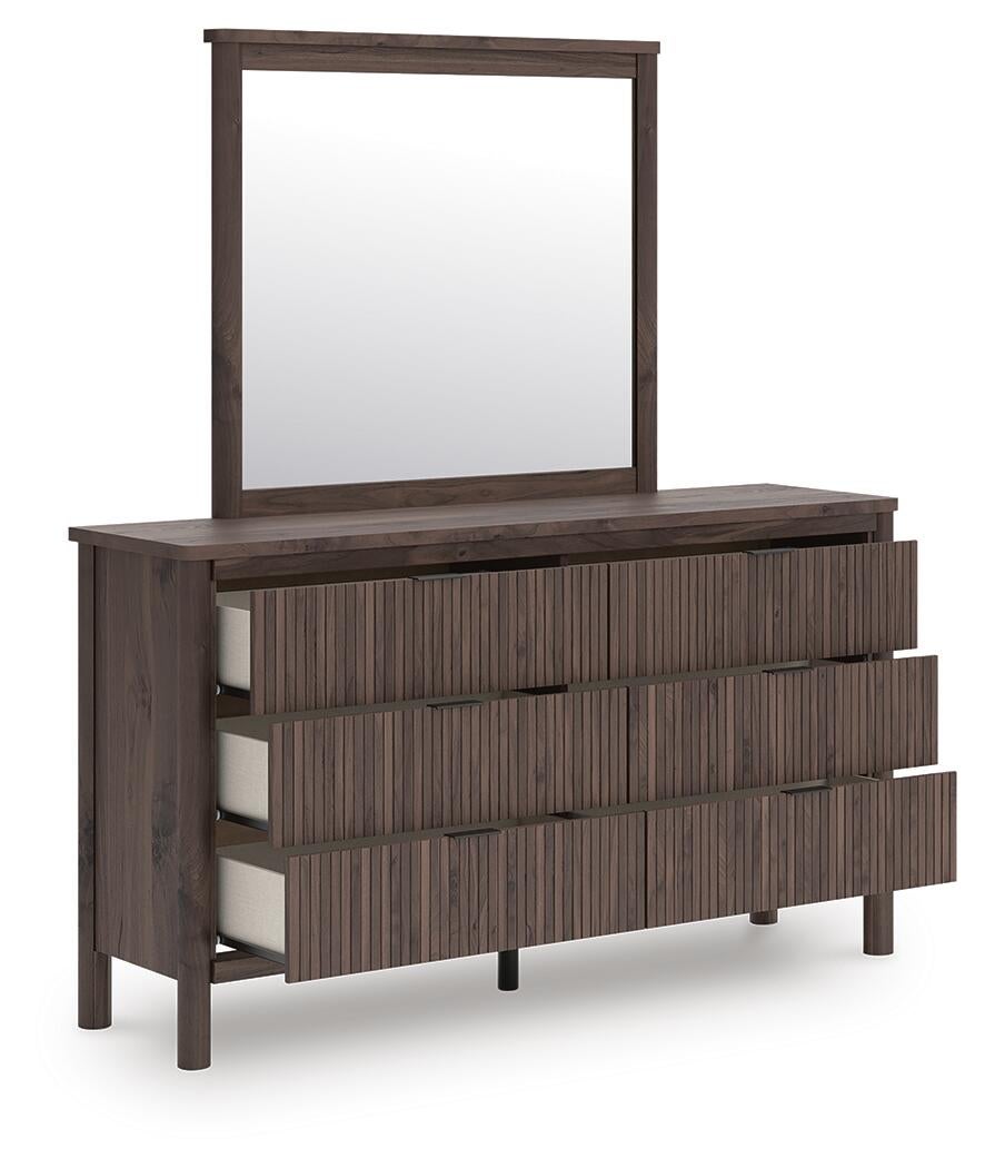 Cadmori Full Upholstered Panel Bed, Dresser, Mirror and Nightstand