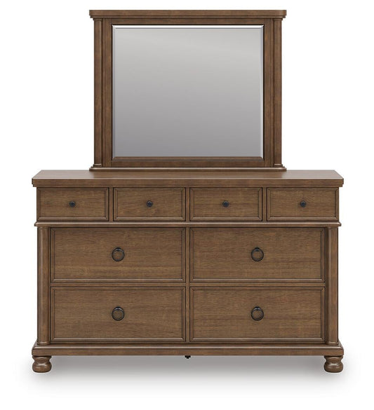 Chadworth California King Poster Bed with Mirrored Dresser