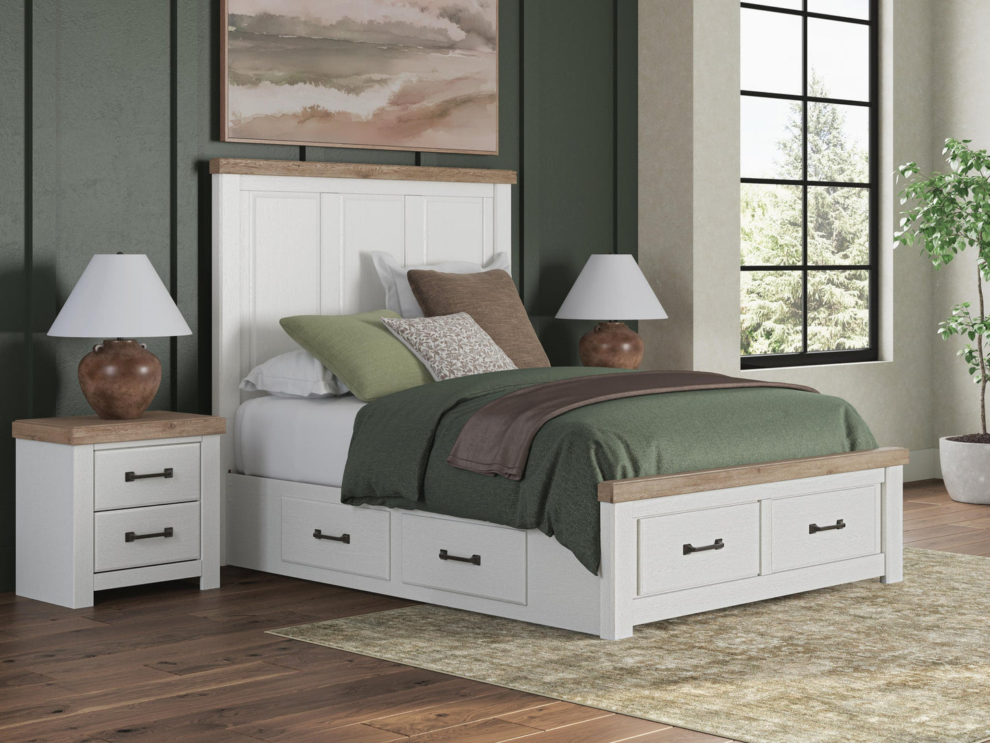 Savonport Queen Panel Storage Bed. Dresser, Mirror and Nightstand