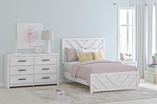 Cayboni Full Panel Bed with Mirrored Dresser