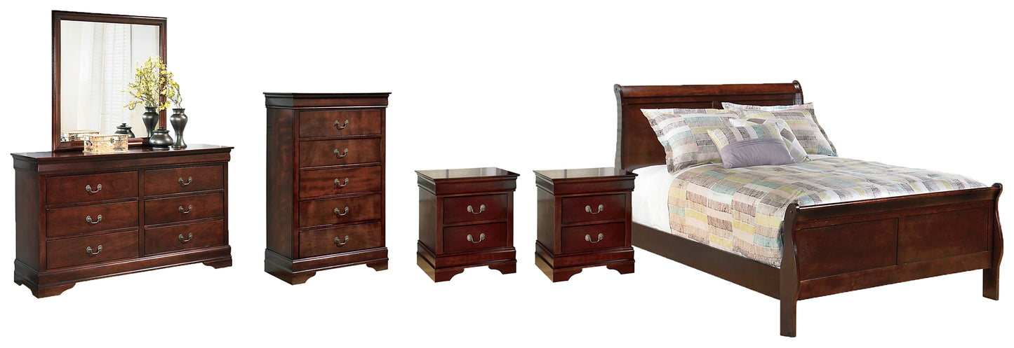 Alisdair Twin Sleigh Bed with Mirrored Dresser, Chest and 2 Nightstands