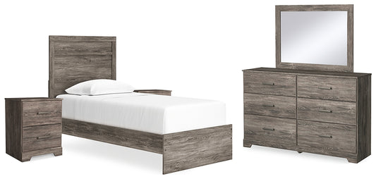 Ralinksi Twin Panel Bed with Mirrored Dresser and 2 Nightstands